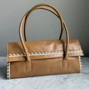 Jane Shilton Vintage Tan Leather Whipstitch Handbag – Rare British Find